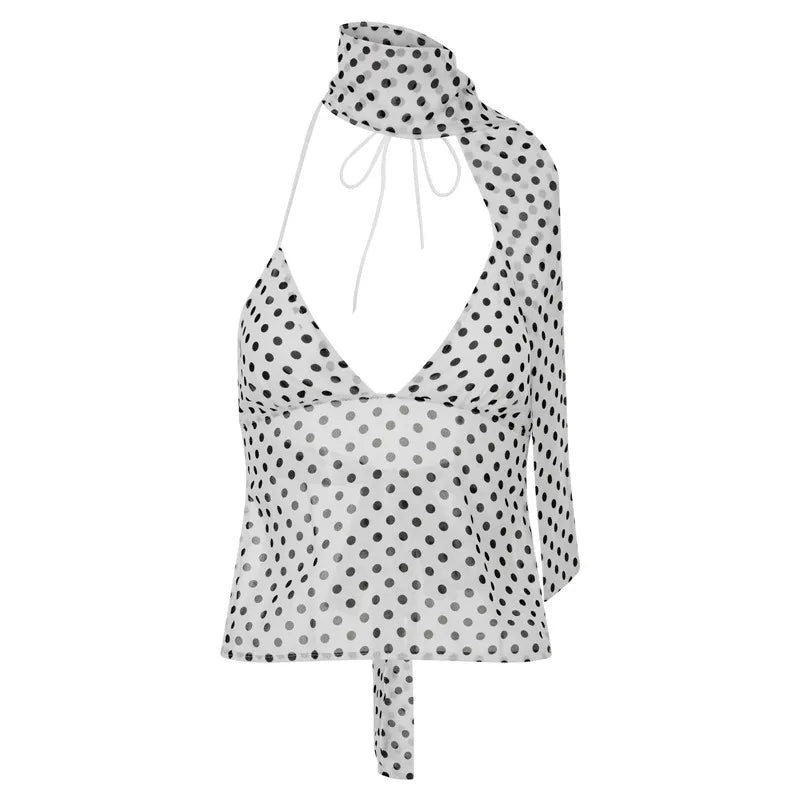 Casual Polka Dot Camisoles Vacation Fashion Elegant Women Tank Tops Sexy Backless Spaghetti Strap Slim Fit Vests Summer