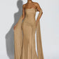 Sparkle Strapless Draped Sexy Maxi Dress Women Elegant Off-shoulder Sleeveless Backless Ruched Club Party Long Dress