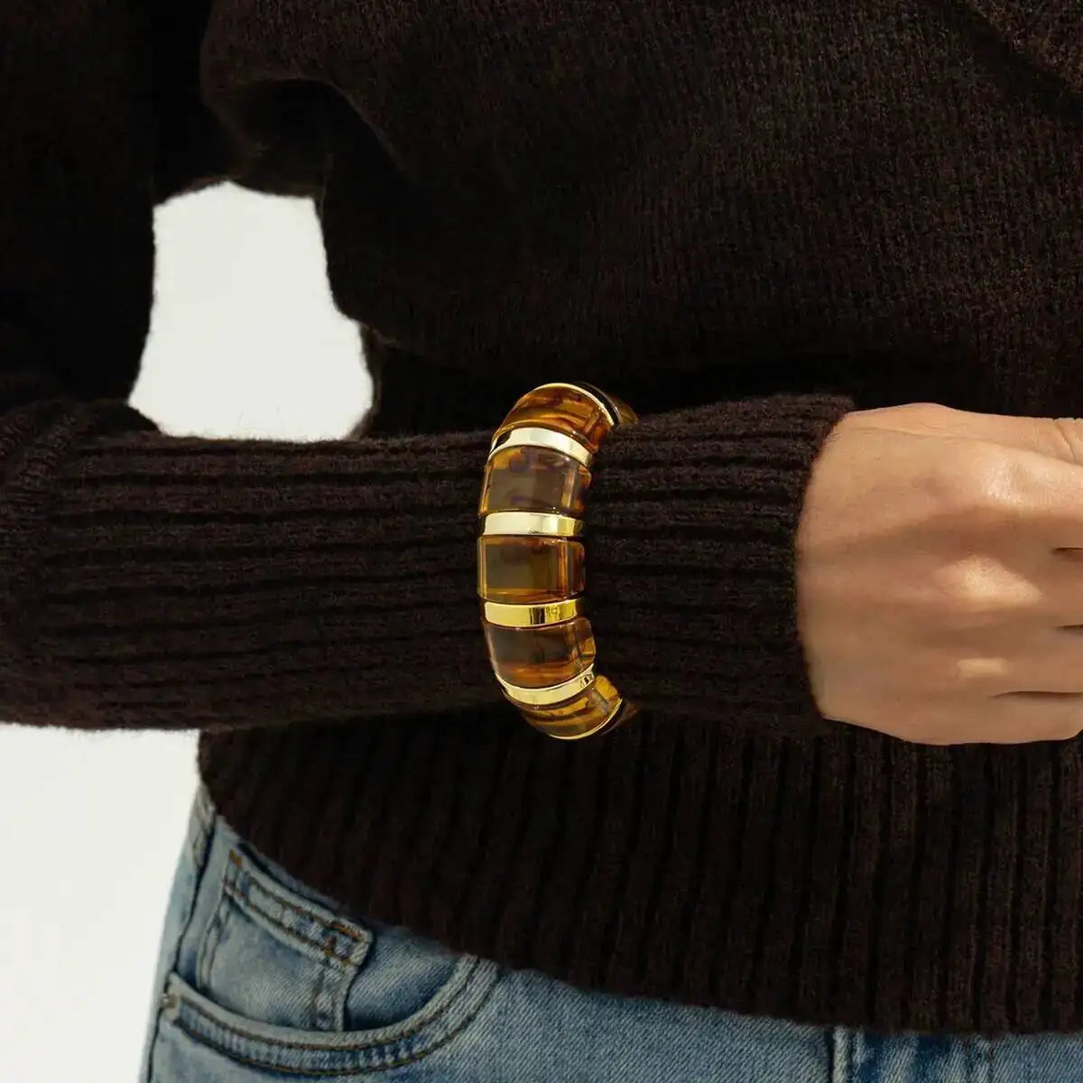 Vintage Acrylic Amber Elastic Geometric Chain Bracelet Women Punk Boho Stretchy Resin Splice Bangle Couple Jewelry 2026