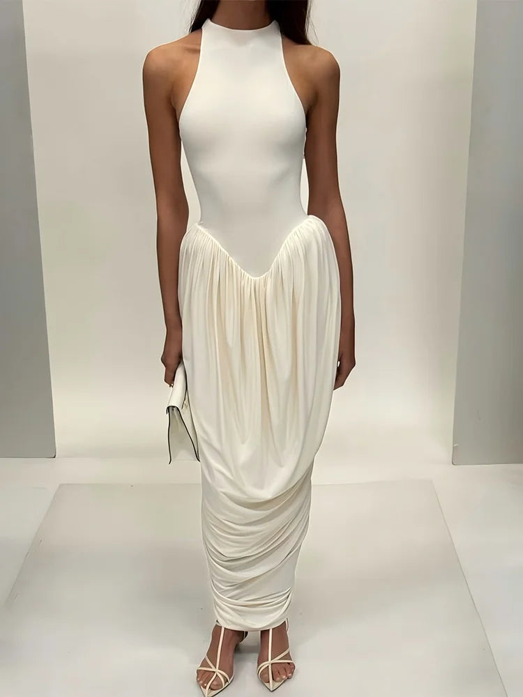 Elegant White Party Dresses Woman 2025 Beautiful Ladies Sleeveless Irregular Pleated Long Dresses