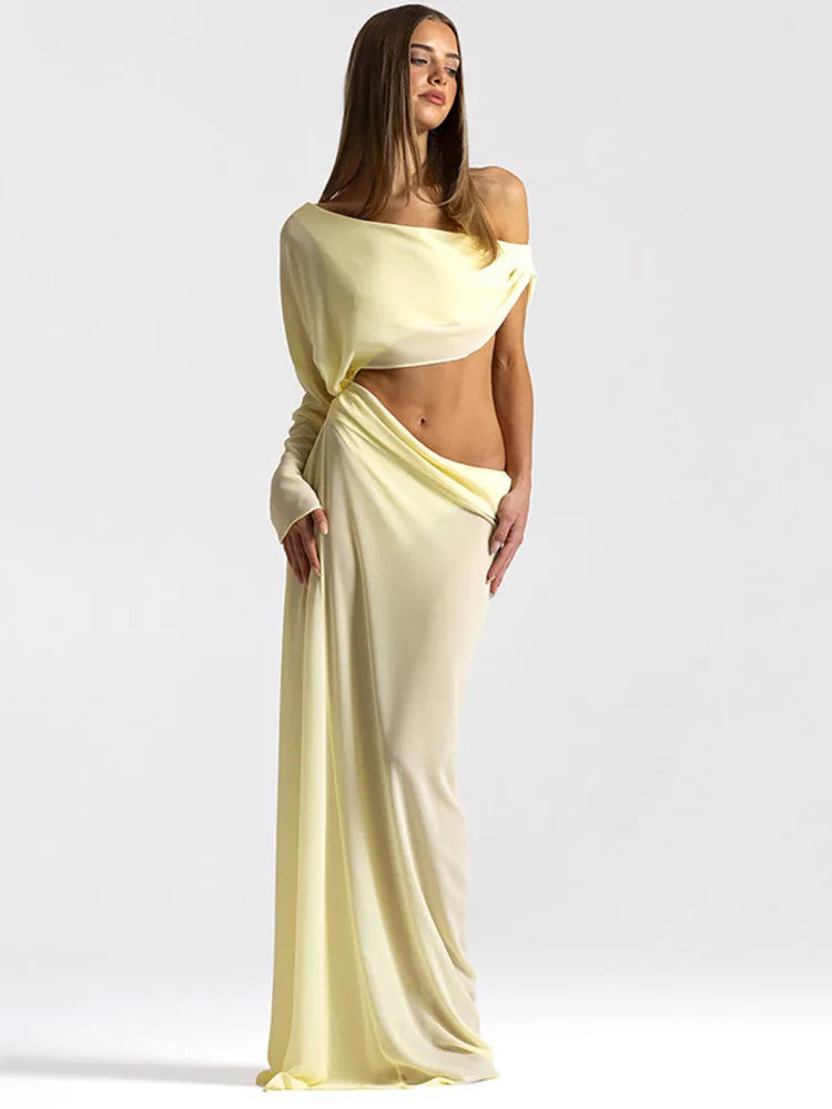 Off Shoulder Cutout Sexy Maxi Dress Women Elegant Draped Slinky Ruched Bodycon Cocktail Evening Party Dresses Gown