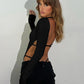 Square Neck Cutout Backless Bodysuits Women Sexy Long Sleeve Tops Black White Tees Trending