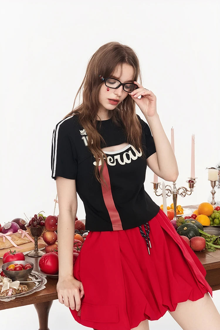 Jersey Style Cropped Top, Number 10/66 Print Sporty Tee, Layered Short Sleeve T-shirt for Women