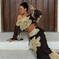 Yellow Floral Dress Suit Elegant Sheer 2 Pieces Set for Woman One Shoulder Top Maxi Skirt Vacation Outfit