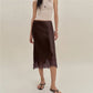 Women Silk Satin Half Slip Long Skirts Lace Patchwork Elastic Waist Long Skirt Elegant Silky Flowy A Line Midi Skirts