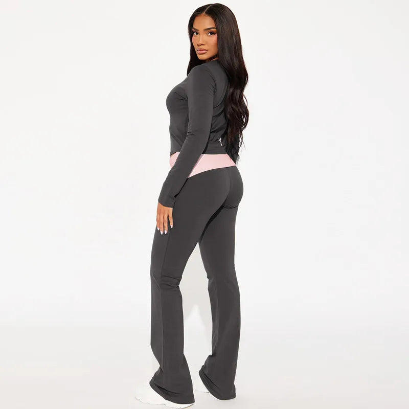 Casual Two Piece Set Women Outfits Rhinestone Long Sleeve Top Flare Pants Suit Pajama Fall Clothes Women