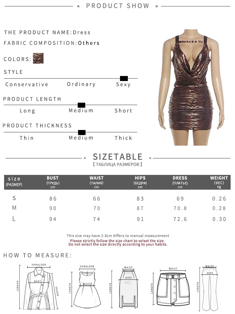 Swing Collar Metal Chain Backless Mini Dress Woman Leopard Print Sleeveless Slim Peach Hip Hot Girl Sexy Fashion Bodycon