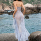 Jacquard Patchwork Dress Women Sexy Fashion See Through Ruffled Irregular Hem Sleeveless Trend Vacation Party Bodycon