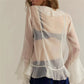 Women Sheer Lace Ruffled Flowy Tops Chiffon Frilly Layered Bell Sleeve Pirate Top Sexy See Through Blouse Mesh Shirt