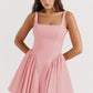 Elegant Backless Bow Mini Dress For Women 2023 Autumn New Square Collar Sleeveless Ruffles Sexy Dress Vintage Fashion