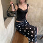 Polka Dot Print Mesh Sheer Brown Black Skirts for Woman Low Rise Asymmetrical Midi Skirt Y2k Clothes