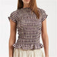 Women Gingham Plaid Smocked Blouse Short Sleeve Ruffle Trim Crew Neck Slim Fit Top Cottage Y2K Casual Summer Streetwear