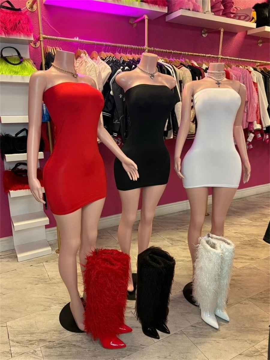 Sexy Hottie Dress Women Fashion Classic Chic Sleeveless Stretch Skinny Wild Party Club Street Peach Hip Mini Bodycon
