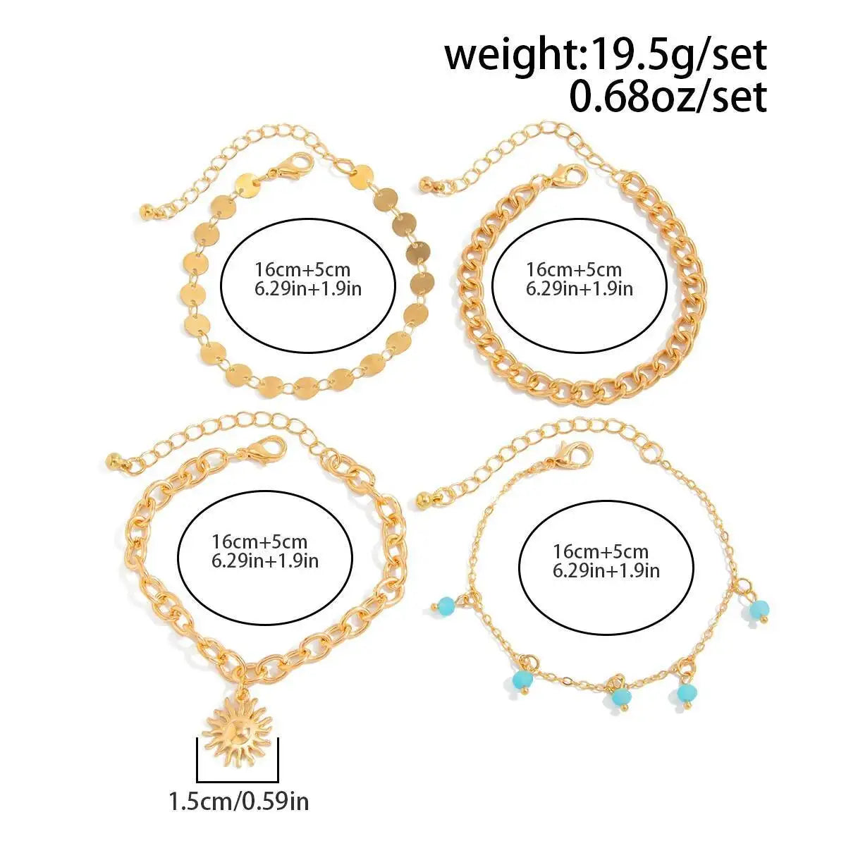 4 Pcs/Set Y2k Trendy Bohemia Imitation Crystal Sunflower Bracelets for Women Creative Exquisite Party Banquet Jewelry