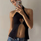 Metal Ring Tank Tops Women Y2K Chic Split Navel Backless Coquette Buttons Halter Sexy Hottie Midnight Wild Basic Vest