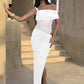 One Shoulder Backless Sexy Maxi Dress Women Elegant Strapless Sleeveless Thigh High Split Club Party Long Dress Female