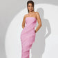 Sexy Ruffle Fringe Strapless Backless Long Dress Sparkly Pink Evening Dresses Woman Elegant Party Outfits