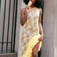 See Through Lace High Low Dresses Sexy Summer Beach Cover Up Asymmetrical Sleeveless Long Dresses