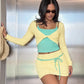 Fashion 3 Piece Set Women Sexy Ruched Full Sleeve Crop T-Shirt+Line Patchwork Camisole+Peach Hip Skirt Street Suits