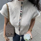 Women's Slim Fit Lightweight Sweater Shirt Elegant Colorful Button Down Short Sleeve Mock Neck Knit Cardigan Streetwear