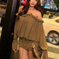 Sexy See Through Dress Women Slash Neck Drawstring Butterfly Sleeve Ruffles Ruched Skinny Peach Hip Clubwear Bodycon