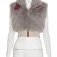 Sexy Furry Tank Tops Women Autumn Trend Patchwork Zip Metal Leather Buckle Slim Hottie Wild Street Clubwear Waistcoat