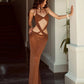 Knot Sexy Maxi Dress Women Halter Hollow Cross See Through Hem Sleeveless Backless Folds Beach Party Wild Vestidos