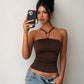 Metal Buckle Decoration Tank Tops Woman Summer Trend Off Shoulder Backless Shape Waist Look Slimmer Camisole Tops