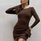 Round Neck Ruffle Long Sleeve Mini Dress Sexy Black Bodycon Dresses for Woman Clothes Fall