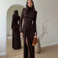 Long Party Elegant Dress Turtleneck Long Sleeve High Split Maxi Dresses Women Clothing Winter