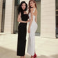Halter Backless Split Long Dresses French Style Elegant Beautiful Ladies Dress White Black Red