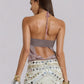 Summer Sheer Backless Tie Up Halter Camis Sequin Patchwork Split Front Crop Top Sexy Women Beach Sleeveless Shirt Vest