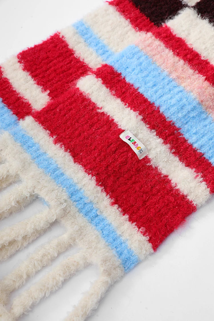 2025 Winter New Arrivals Cute Casual Preppy Sweet Stripe Plush Scarf For Women