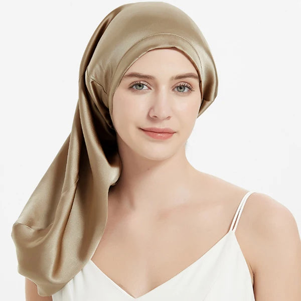 100% Mulberry Silk Bonnet Sleep Hair Cap Long Bonnets with Elastic Tie Band Adjustable Straps for Long Curly Dreadlock Braid