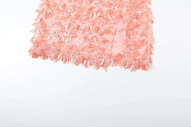 Fashion Sequins Tassel Mini Dress Women Summer New Trend Square Collar Sleeveless Backless Splits Hem Midnight Outfits