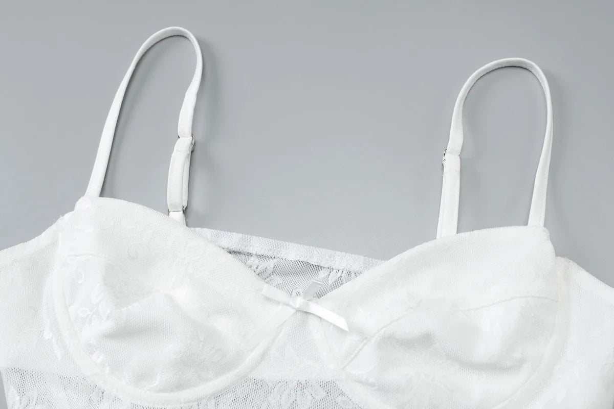 Ladies Two Piece Set Party Outfits White Black Lace Cami Top and Long Fishtail Skirt Sets Woman Fashion Suits