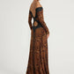 Women Off Shoulder Leopard Print Maxi Dress Long Sleeve Cutout Bodycon Evening Party Gown Formal Wedding Guest Dress