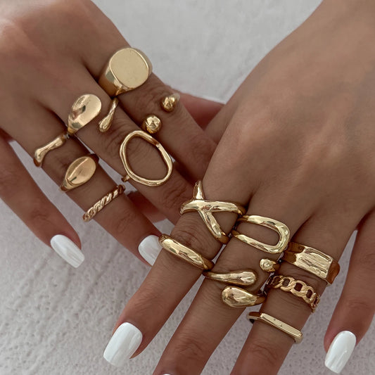 14Pcs/Set Punk Gold Color Irregular Open Rings for Women New Trend Vintage Geometric Knuckle Joint Ring Wedding Jewelry