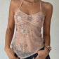 Pentagram Sequin Camisole Women Patchwork Mesh Folds Low-Neck Halter Bandage Sexy Midnight Hottie Summer Clubwear