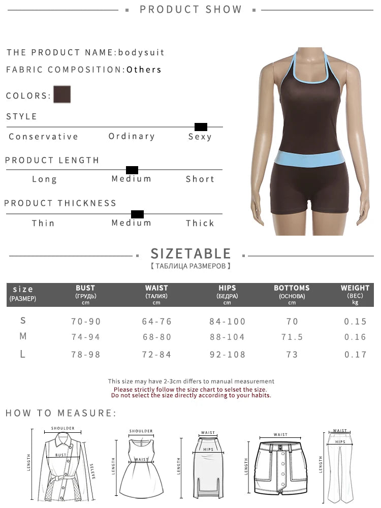 Sproty Style Romper Women Color Blocking Sexy Fashion Halter Bandages Backless Sleeveless Simple Trend Street Playsuits