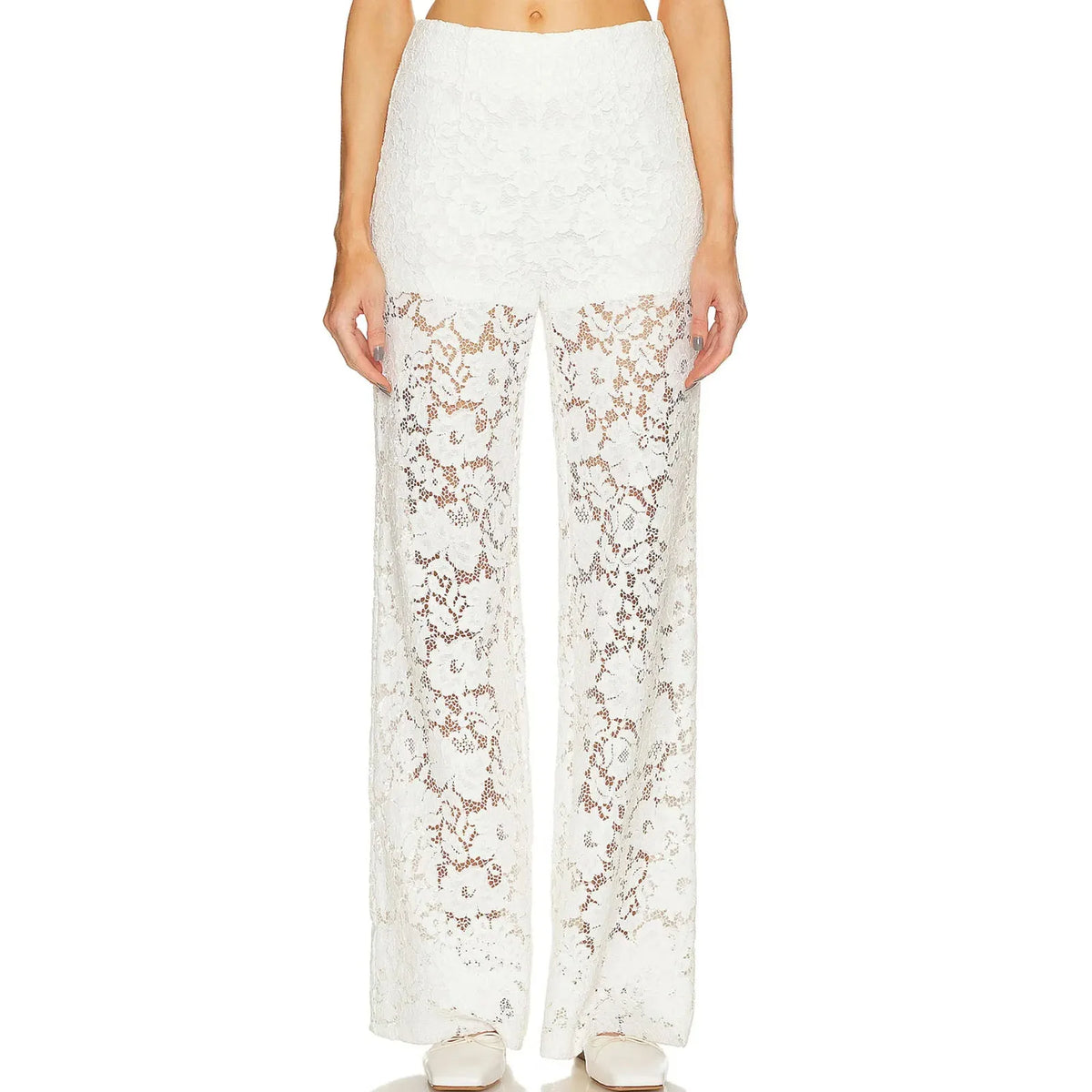Lace Bell Bottom Pants for Women Sexy See Through Flare Leggings Hollow Out Mesh Sheer Cover Up Trousers