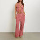 Women Summer Pants Outfits Stripe Tie-Up Halter Neck Backless Sleeveless Tank Tops Wide-Leg Pants 2 Pieces Clothes Set