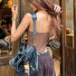 Sexy See Through Bodysuit Women Bow Sleeveless Low Neck Backless Midnight Street Clubwear Stretch Skinny Trend Vest