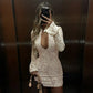 Sexy Hollow Lace Jacquard Dress for Women Clothing Spring Fashion Flared Long Sleeve Mini Dresses