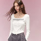 Cropped Long-Sleeve T-shirt with Letter Print, Y2K U-Neck Streetwear Tops for Women, Fashion Casual Tee for Daily Outfit