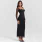 Sexy Maxi Dress for Women Partying See Through Mesh Long Sleeve Backless Slit Dresses Black Fall Winter 2023