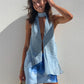 Summer Beach Halter Top Chiffon Deep V Neck Backless Tie Back Flowy Sleeveless Blouse For Women Vacation Casual Wear