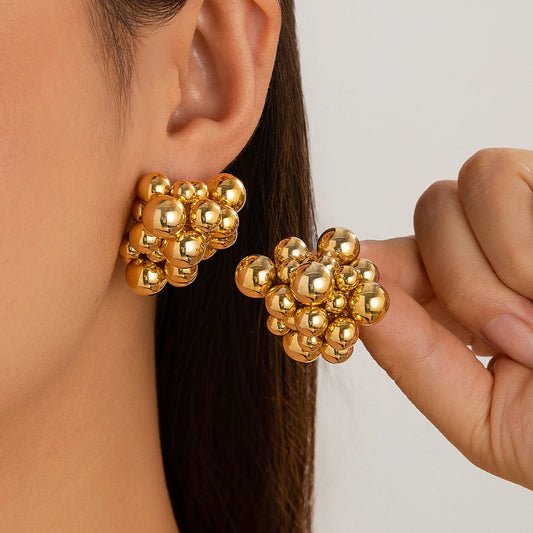 Unique Braided CCB Plastic Ball Bead Stud Earrings for Women Trendy Goth Gold Color Piercing Earring Party Jewelry Gift