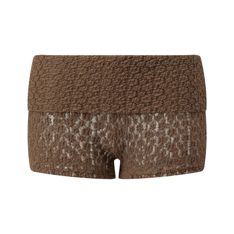 Women Knitted Fold Over Shorts Slim Fit Ribbed Knit Mini Shorts Y2k Foldover Low Rise Sexy Micro Bottoms Streetwear