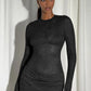 Lace See Through Ruched Sexy Mini Dress Women Elegant Fashion Sheer O Neck High Waist Long Sleeve Club Party Dresses
